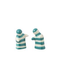 J-Line Salt&Pepper Granada Stripes Keramiek Wit/Aqua - Afbeelding 2