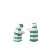 J-Line Salt&Pepper Granada Stripes Keramiek Wit/Aqua - Afbeelding 3