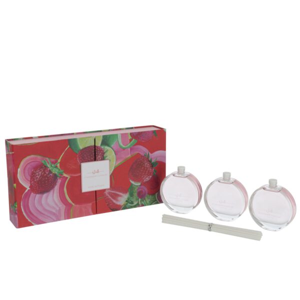 J-Line Geurolie + Stokjes – Aardbei Daiquiri – Glas – Mix – Set van 3 | Zoet, stijlvol & zomers